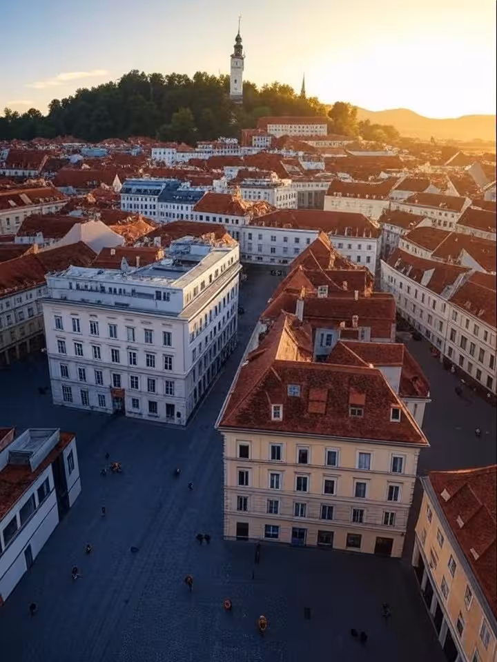 Grazer Altstadt mit Schlossberg und Uhrturm – Panorama der steirischen Kulturhauptstadt