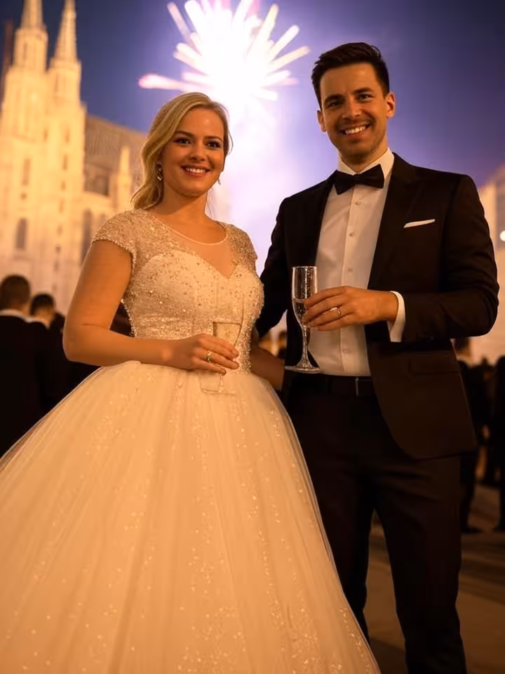 Silvesterfeier in Wien mit Feuerwerk über dem Stephansdom und eleganter Atmosphäre